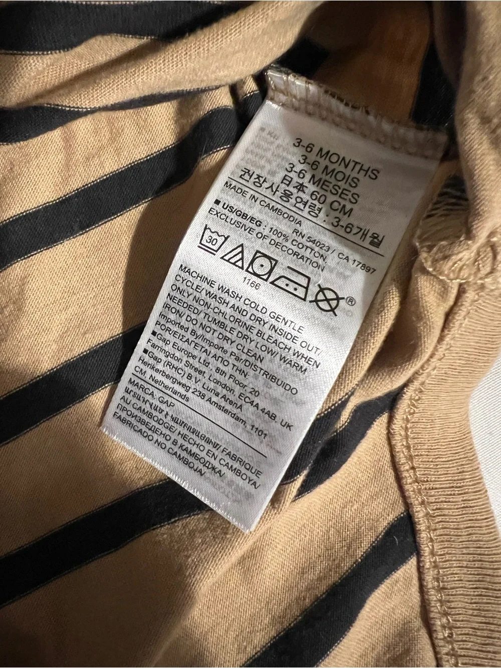 Set of Three Baby Gap Long Sleeve One-Piece Bodysuits Black, Gray, Tan Stripe